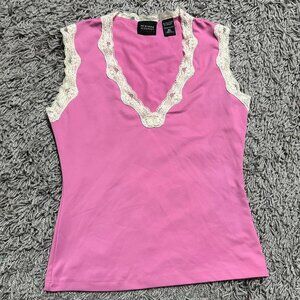 New York & Company Pink Lace Trim Tank Top